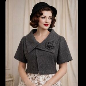 Dimri Portrait Collar Cropped Jacket Size L Wool Blend Vintage Inspired Preppy